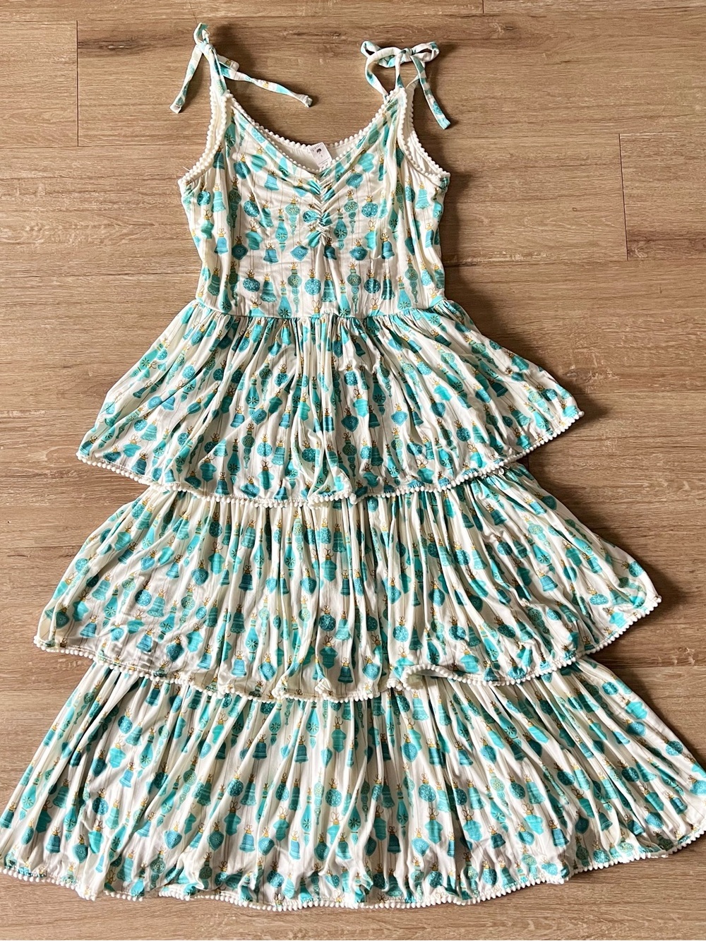 Kate Quinn Women’s Bamboo Ruched Ruffle Pom Pom Dress Size Small